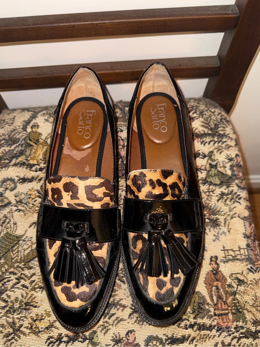 Franco Sarto Black Patent Leather Loafers with Leopard Print - Picture 7 of 14